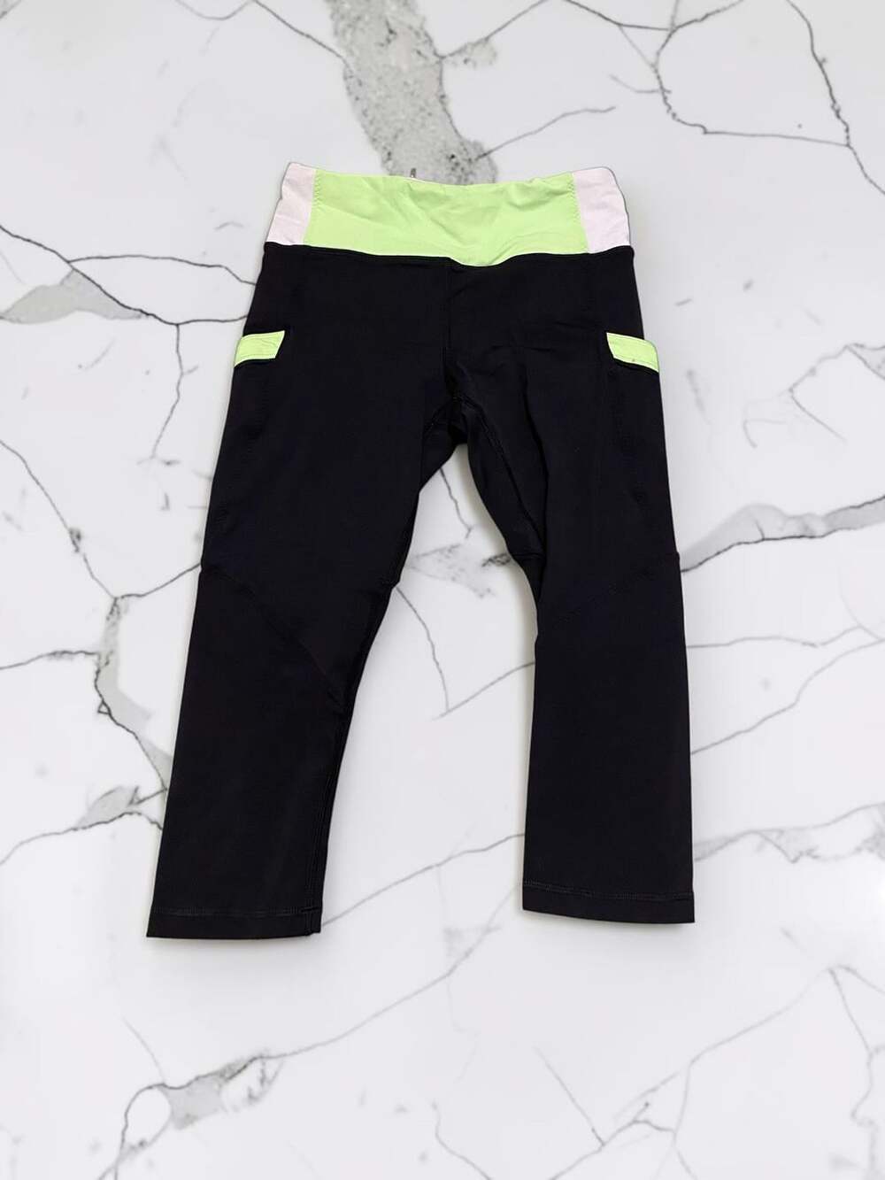 Lululemon Run Mod Moves Crop Black Neon Green